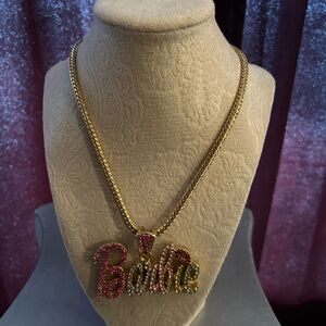 Gold and Pink Rhinestones Barbie Necklace